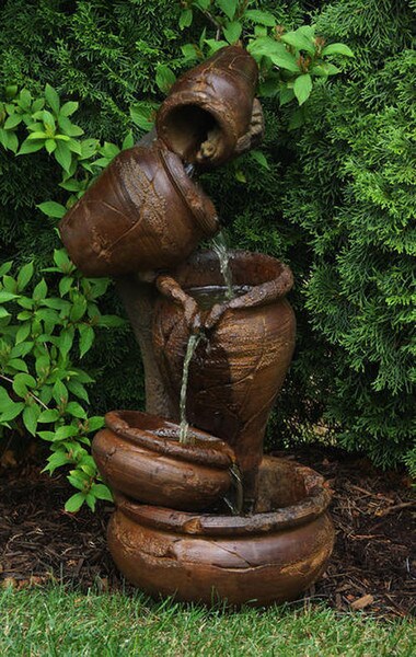 Juggling Act Urns Cascading Fountain Cast Stone Decor